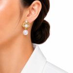 گوشواره زنانه آویز مرواریدی طلایی کد GAB-054 - تصویر 2