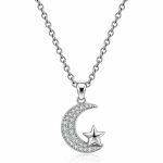 گردنبند زنانه نگین‌دار مدل ماه و ستاره کد NK-ZR-231