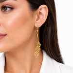 گوشواره آویزی طرح طلا زنانه مدل لوزی کد TP-ER-022 - تصویر 2