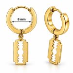پیرسینگ گوش حلقه‌ای آویز تیغ طلایی استیل کد EP-015