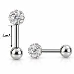 پیرسینگ گوش گوی نگین‌دار نقره‌ای استیل کد EP-031